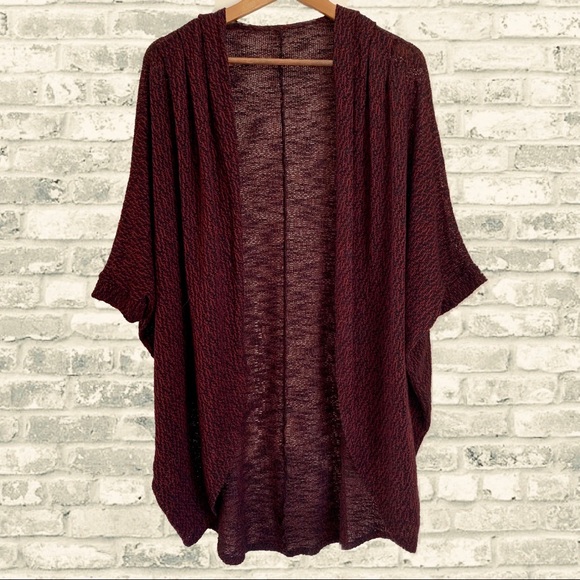 Marled Burgundy & Black Open Knit Dolman Cardigan - Picture 6 of 6